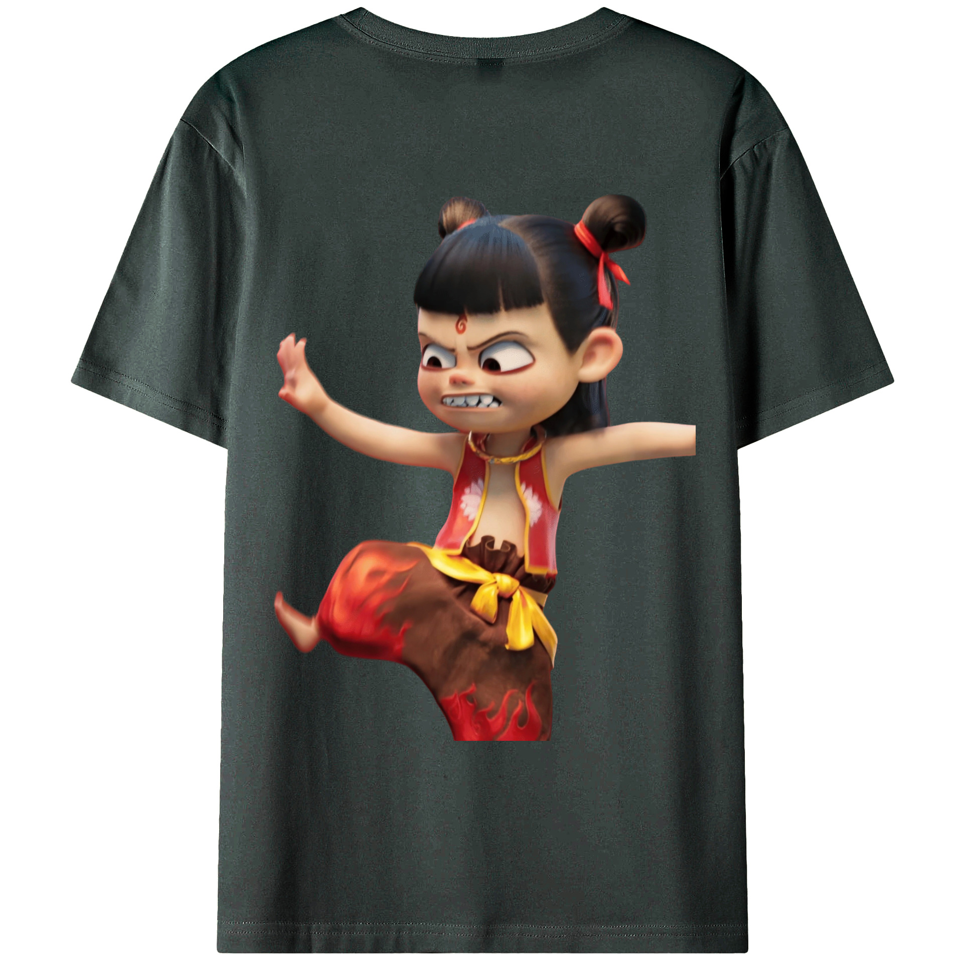 （画像用） Ne Zha 2 ナタ 魔童の大暴れ 綿100％ メンズ半袖Tシャツ（バックプリント） 通気性
